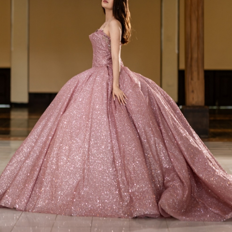 Pink Shiny Quinceanera Dresses Off The Shoulder Beading Crystal Tull Corset Ball Gown Vestidos De 15 Anos Sweet 16 Dress