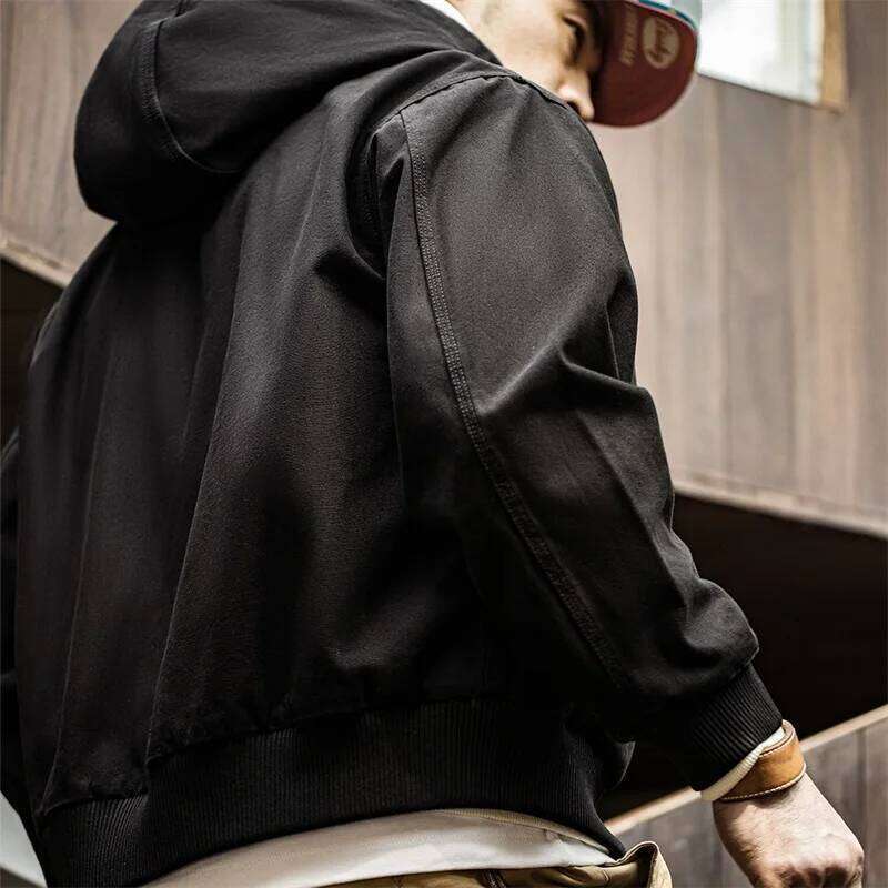 Maden Vintage J130 Heavyweight Hooded Jacket Canvas Classic Short Zip Front Solid Color Outerwear For Men Autumn Streetwear Coat MDNG