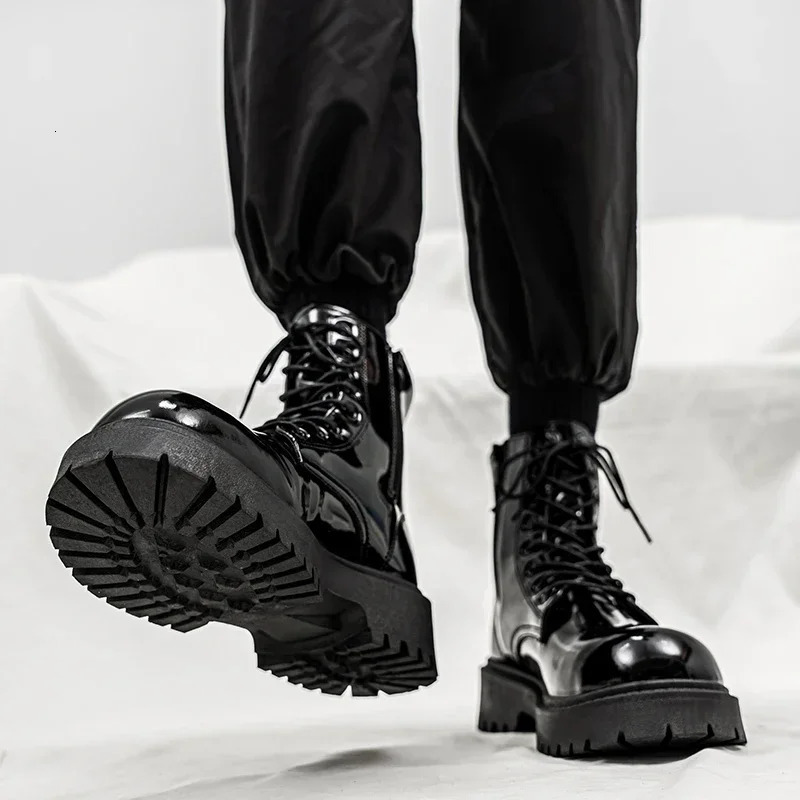 High Top Casual Boots Mens Shoes Fashion Thick Bottom Motorcycle Ankle Boot for Men Winter Boots Man Shoes Lace-Up 250729