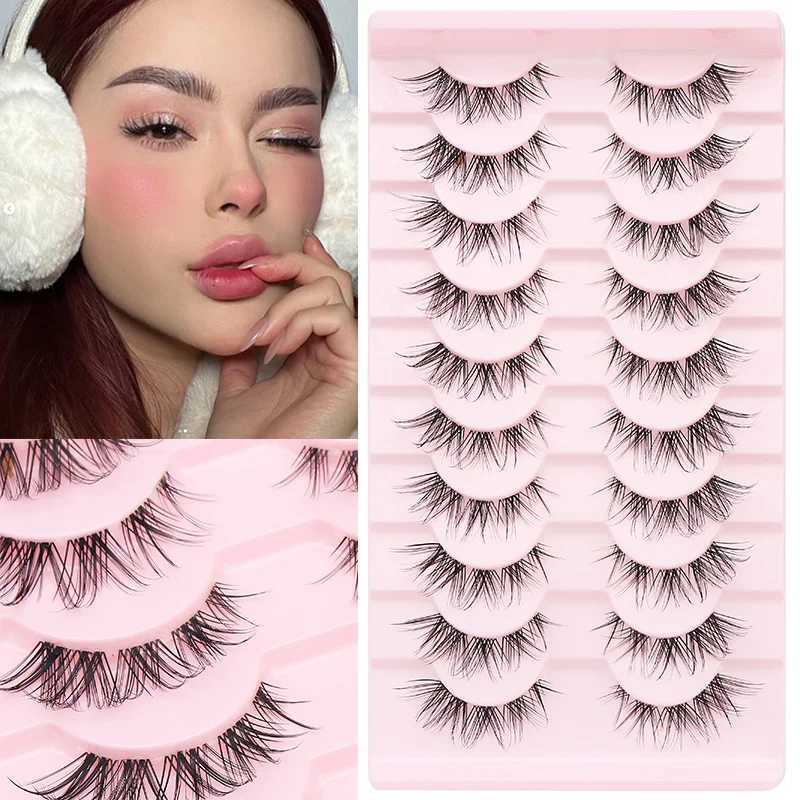 10 Pairs Cat Eye Lashes False Eyelashes Natural Eyelashes Anime Winged Clear Band Lashes Fake Eyelash Manga Lashes Makeup Z250730