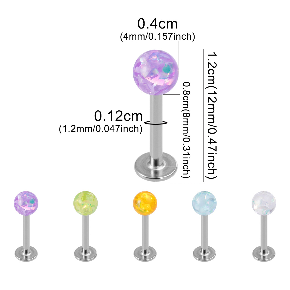 Aobao glitter lip studs, stainless steel ear studs, flat bottomed body piercing jewelry, ear ring wholesale