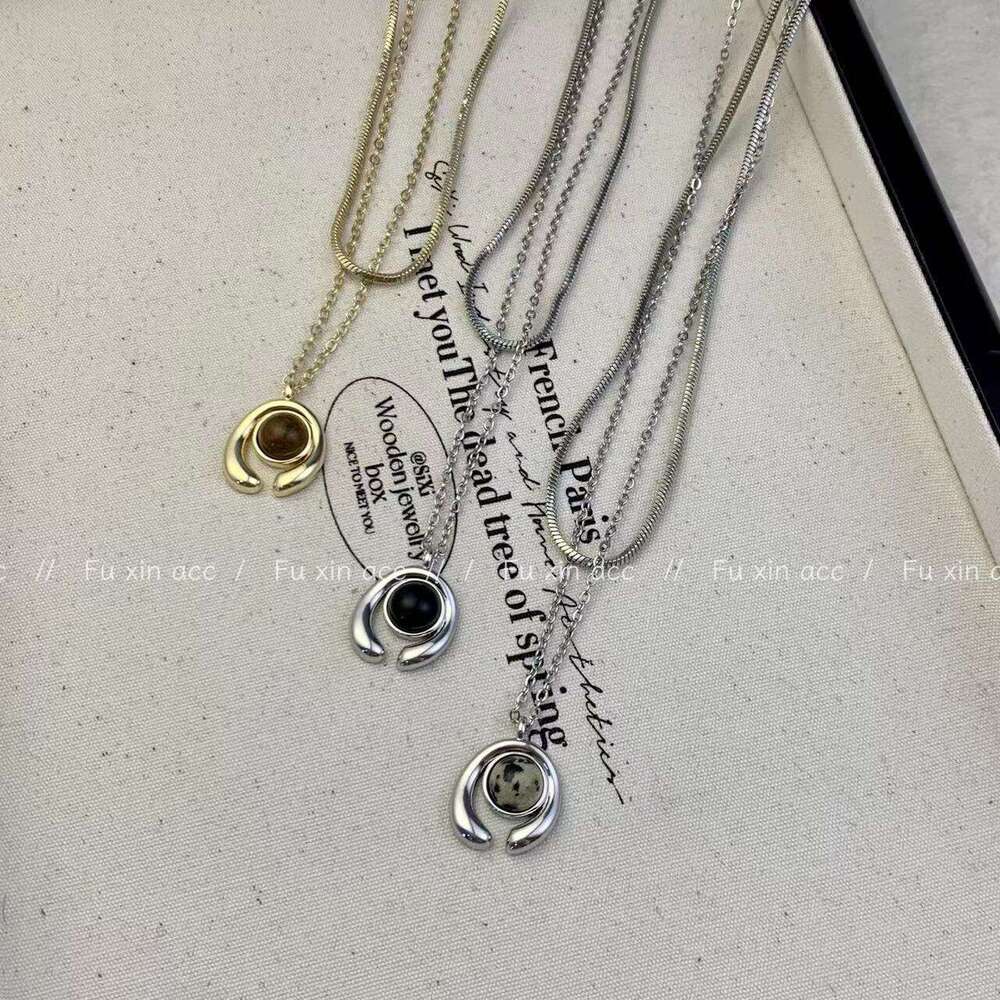 Four Seasons Versatile Double Layer Stacked Abstract Pattern Necklace for Women, Melad Sweater Chain, Niche Light Collarbone Chain 14c