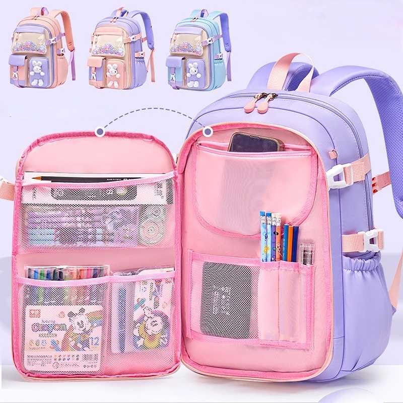 Primary School Backpack 1-5 Grade Cute Colorful School Bag For Girls Waterproof Large Capacity Cartoon rabbit Mochila Escolar S250729