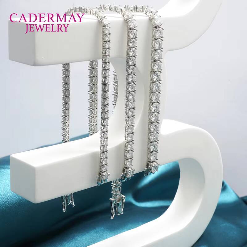 Cadermay Hip Hop Jewelry 3-5mm Round Pure 925 Silver Moissanite Diamond D Vs1 Tennis Chain Bracelet