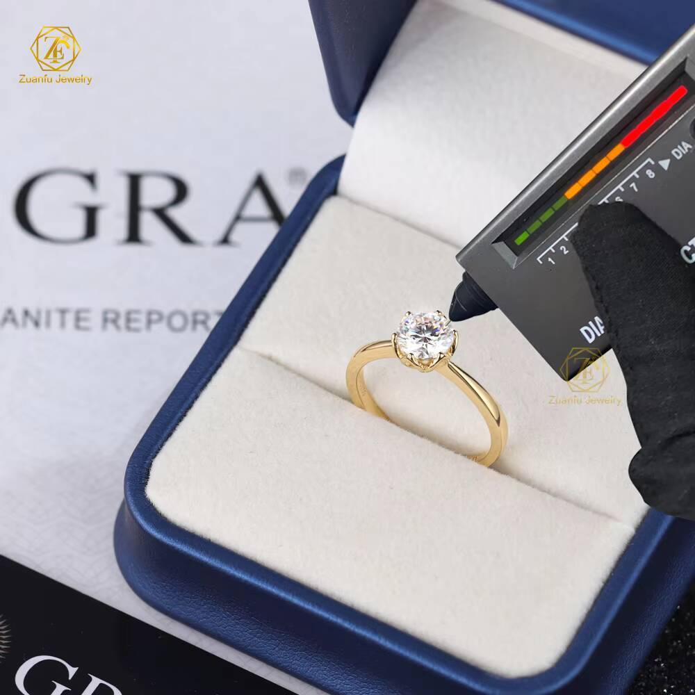 Beautiful 6.5mm 1CT Moissanite D VVS Diamond Ring Fashion Design in 14K 18K Yellow Gold Passes Diamond Tester