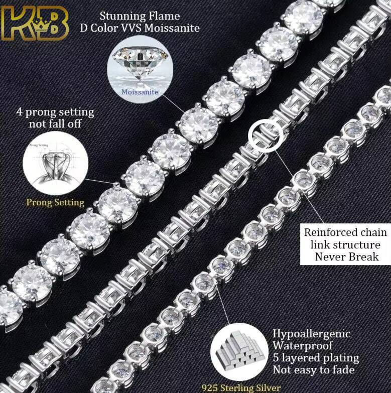 VVS Moissanite Tennis Chain Necklace Diamond Tennis Necklace 925 Sterling Silver Iced Out Fine Jewelry Custom Tennis Necklace