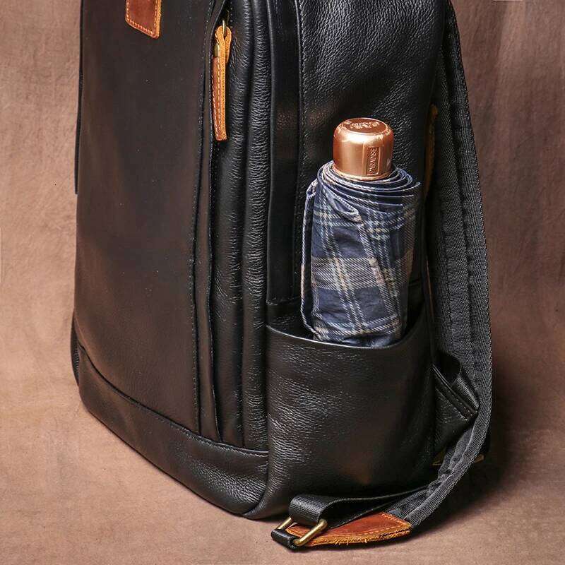 LUOKIR New Genuine Men's Crazy Horse Leather Large Capacity Laptop Bag Stylish Two-Tone Travel Backpack 250731