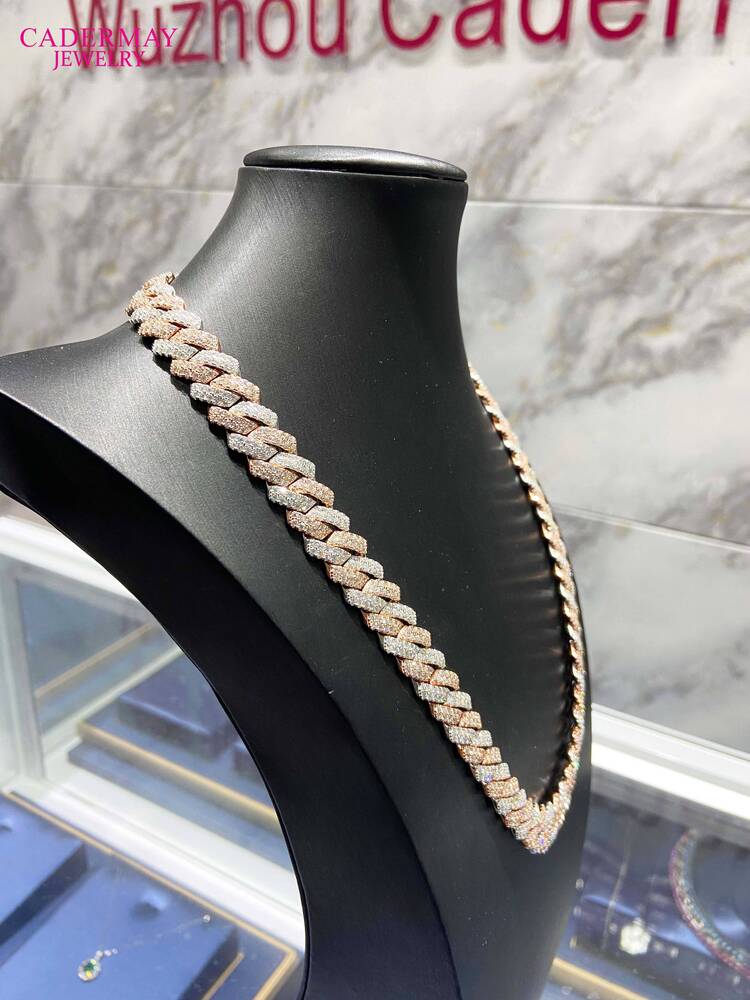 Cadermay Customized Fashion Hip Hop Jewelry 925 Silver 13mm 18 2 Rows Iced Out Moissanite Cuban Necklace Chain for Rapper Men