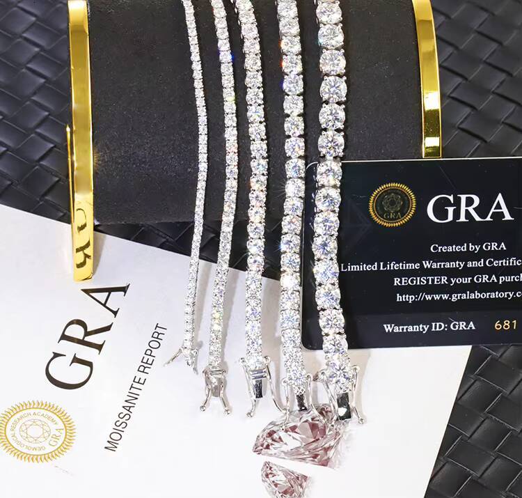 Wholesale Price GRA Certificate D Color VVS Moissanite Diamond Silver Gold Plated Tennis Chain Bracelet