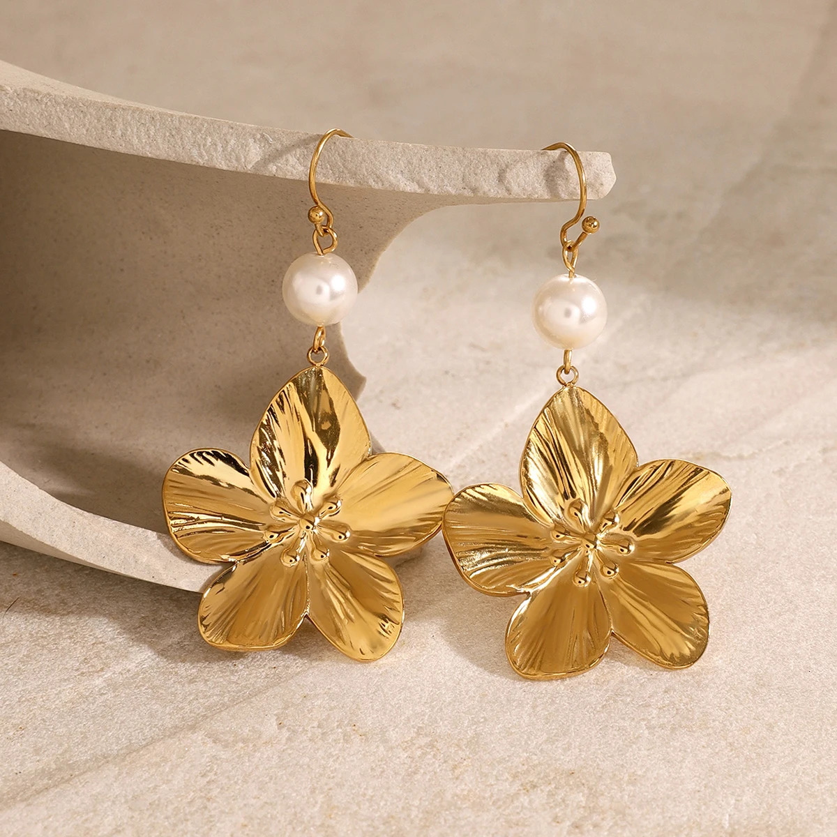 Youthway Fashion Flower Pearl Dangle Earrings Tarnish Free Stainless Steel Metal Personality Jewelry Gift 250730