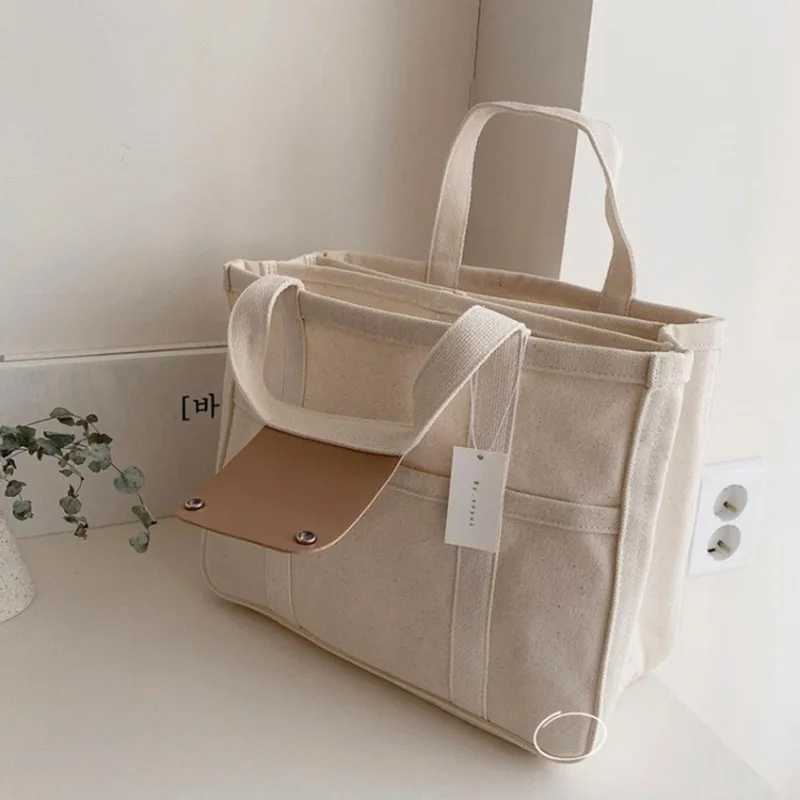 Womens Casual Canvas Handbag Multi-pocket Large Capacity Tote Bag Adjustable Shoulder Strap Casual Shoulder Shopper Bag Female Y250730