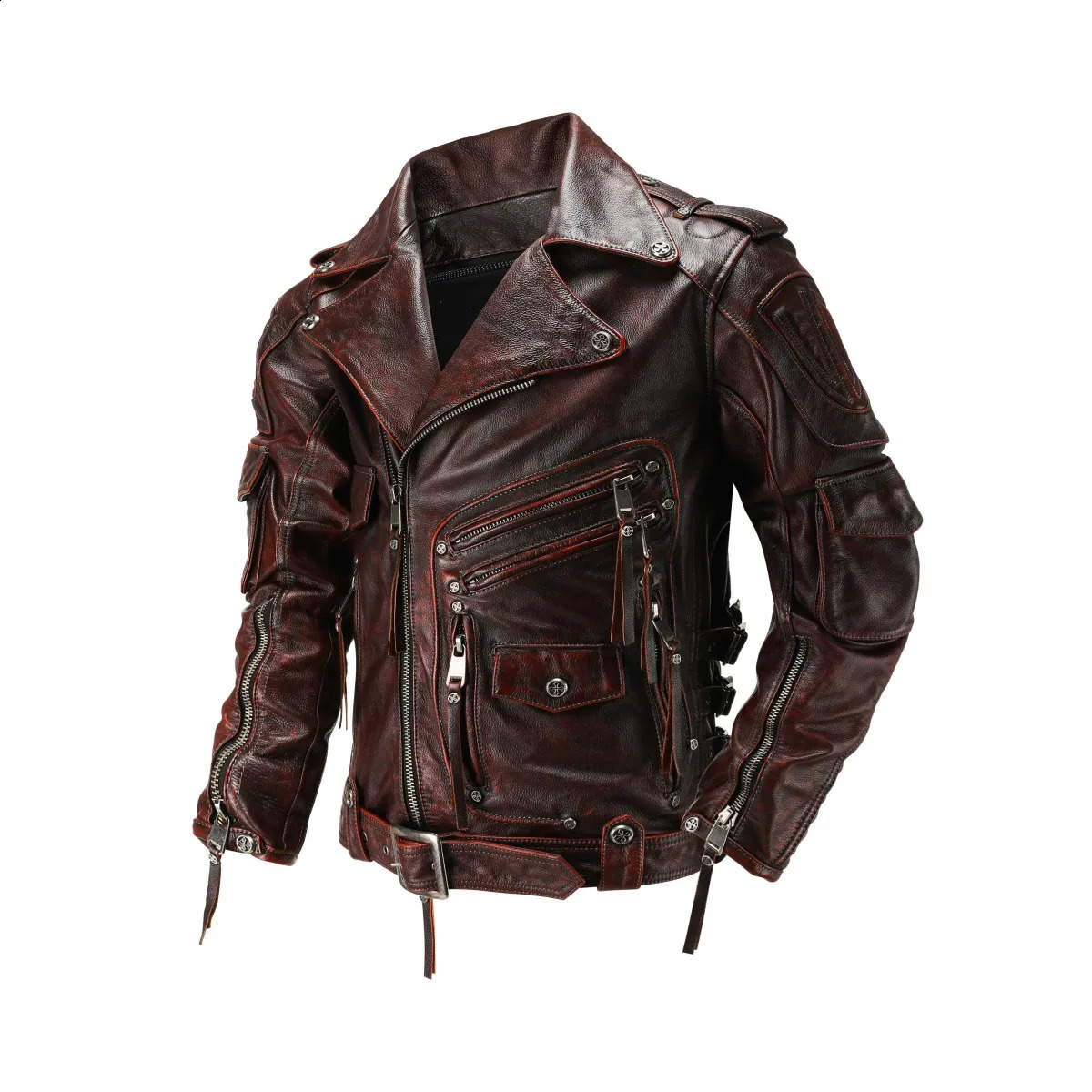 Copersian Mens Natural Leather Motorcycle Jacket Top Layer Causal Vintage Retro Moto Suit Leather Coat Drop 250730