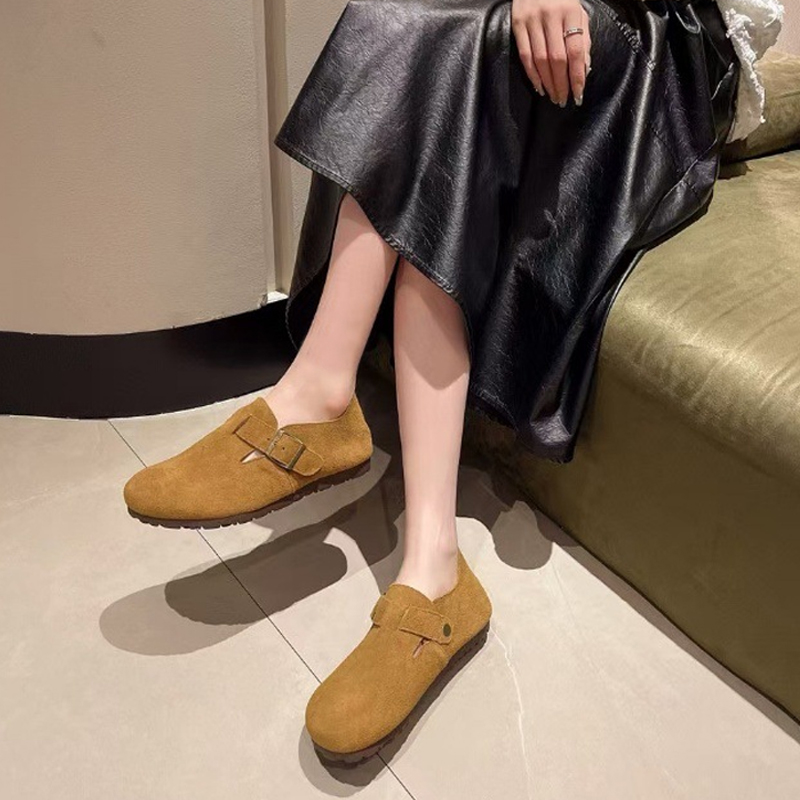 Spring/Summer New Arrival Open-Toe Leather Flat Shoes with Full Buckle Retro Casual Shoes