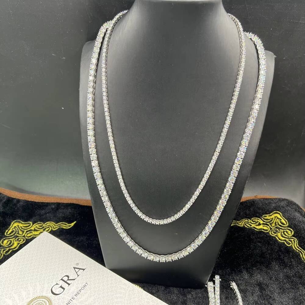 Hot Hip Hop Style 2mm 3mm 4mm 5mm 6.5mm VVS Moissanites Diamond in 925 Silver Necklace Tennis Chain Moissanite