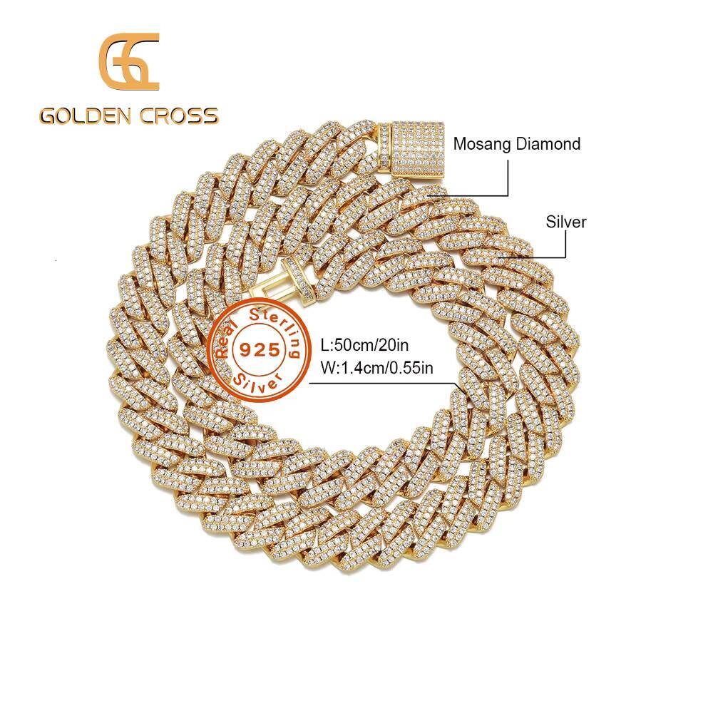 High Quality 14mm Cuban Necklace Hip Hop Jewelry Silver Moissanite Electroplated Link Chain Featuring Pearls Zircon