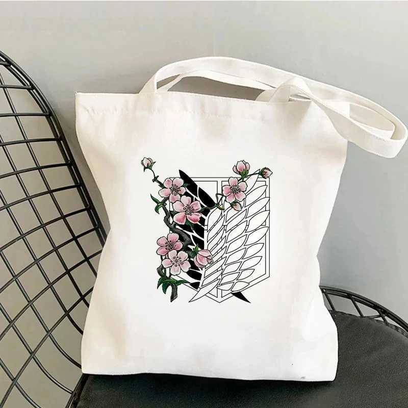 Attack on Titan Shopping Bag Handbag Shingeki no Kyojin Shopper Handbag Womens Canvas Shoulder Environmental Large Capacity Bag G250729