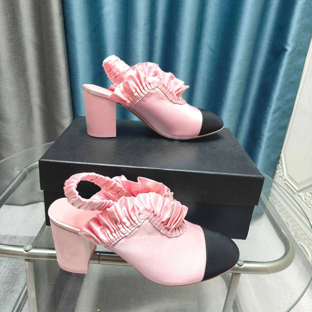 Shoes Women Size35-41 Silk Genuine Leather Pumps Slingbacks Super High Heels Round Toe Sandal Designer Shoe Zapatillas De Mujer 85b