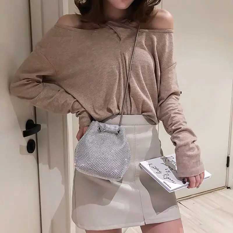 Korean Version Crossbody Bags Women Crystals Bucket Bling Fashion All-match Rainbow Mixed Colors Purse Shoulder Bags Y250730