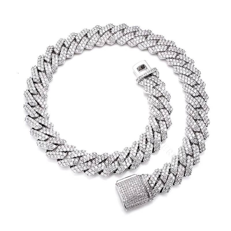 Hip Hop Jewelry in Stock 8mm 10mm 12mm 14mm 16mm 20mm Iced Out 2 Rows Miami Cuban Necklace 925Sliver Moissanite Cuban Link Chain