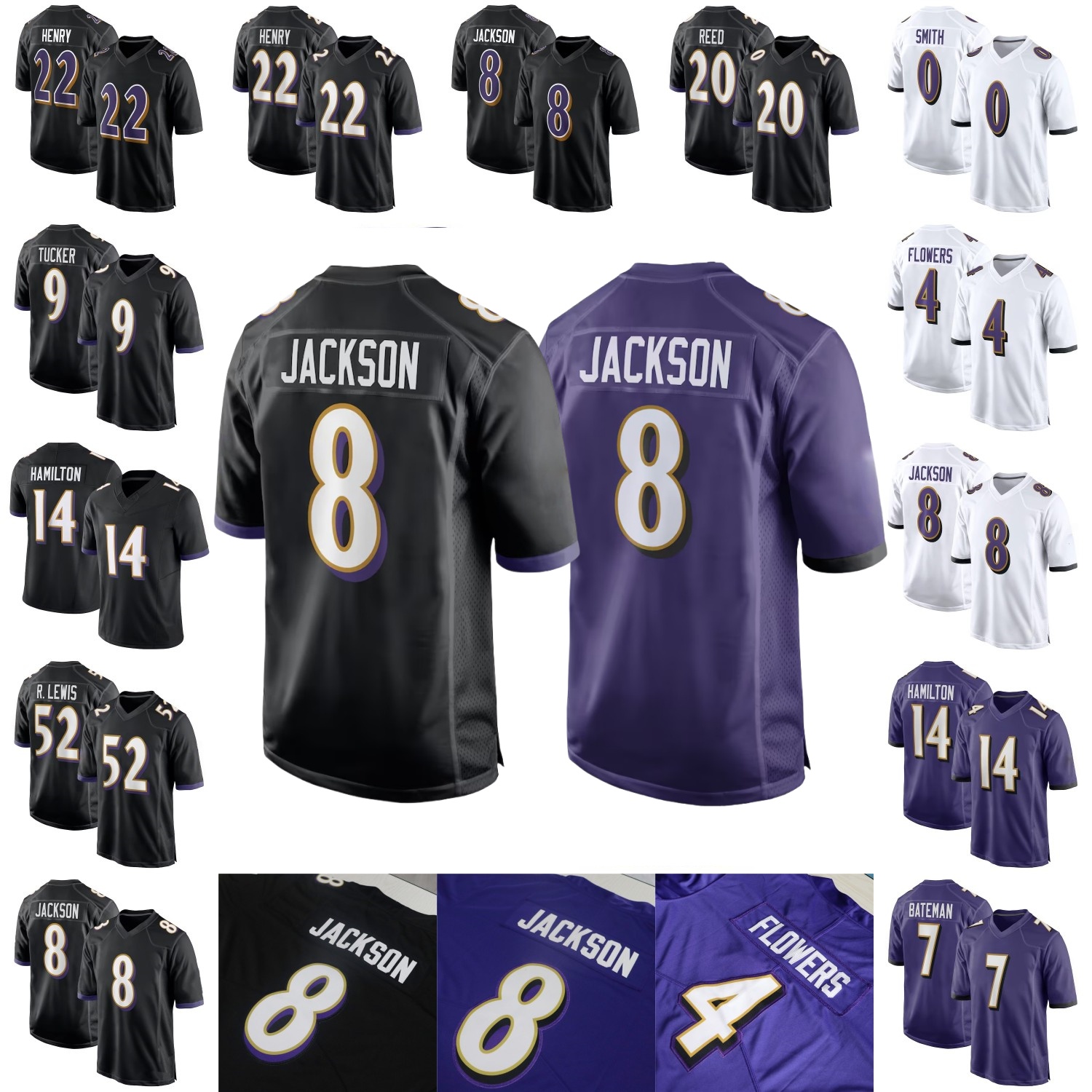 Custom Football Jersey Lamar Jackson Jaire Alexander Mark Andrews Derrick Henry Roquan Smith Kyle Hamilton Nnamdi Madubuike Hopkins Humphrey Flowers Bateman
