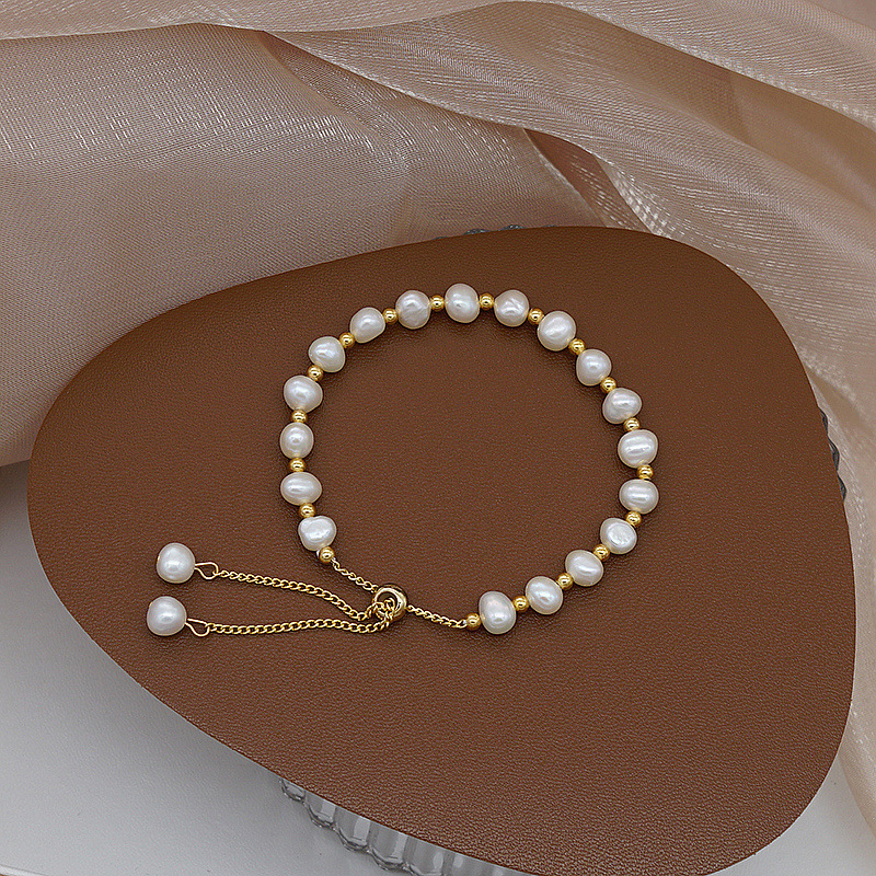Natural Freshwater Pearl Jade Designer bracelet Bracelet for Madam Women Fashion Simple Elegant Pull-String Pink Pearl Bracelet Jewelry