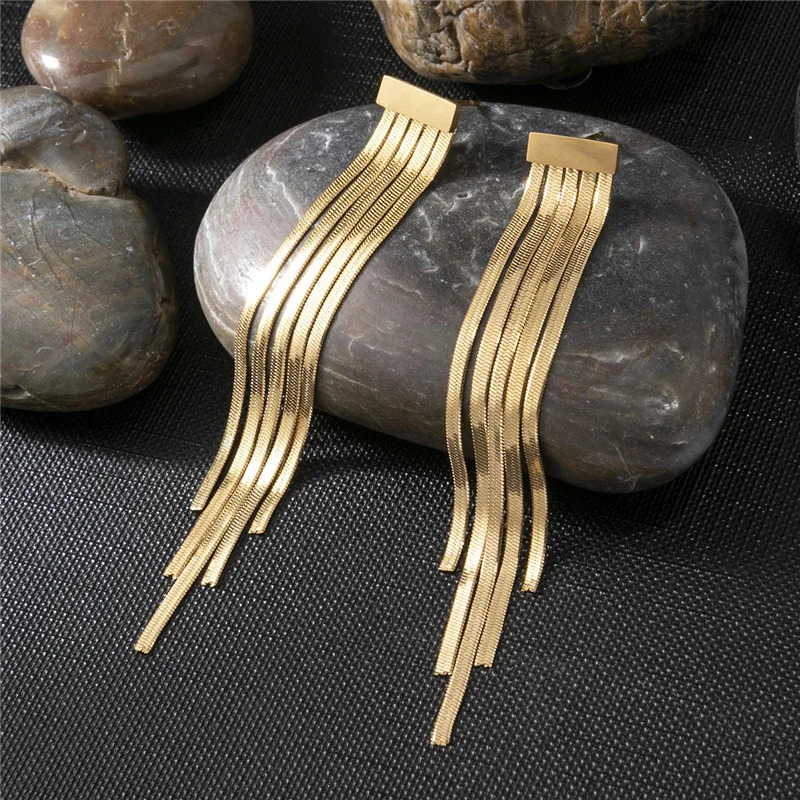 Stainless Steel Earring Fashion Geometric Long Tassel Chain Drop Earrings for Women Minimalism Dangle Earings Kpop Jewelry 250730