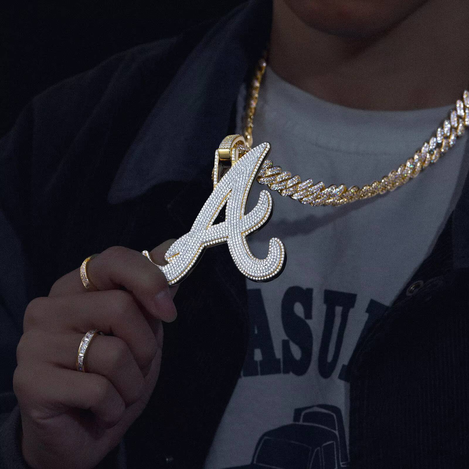 Micro Paved VVS Moissanite Iced Out Initial a Pendant Sparkling 925 Sterling Silver VVS Mossanite Diamond Hiphop Letter Pendant