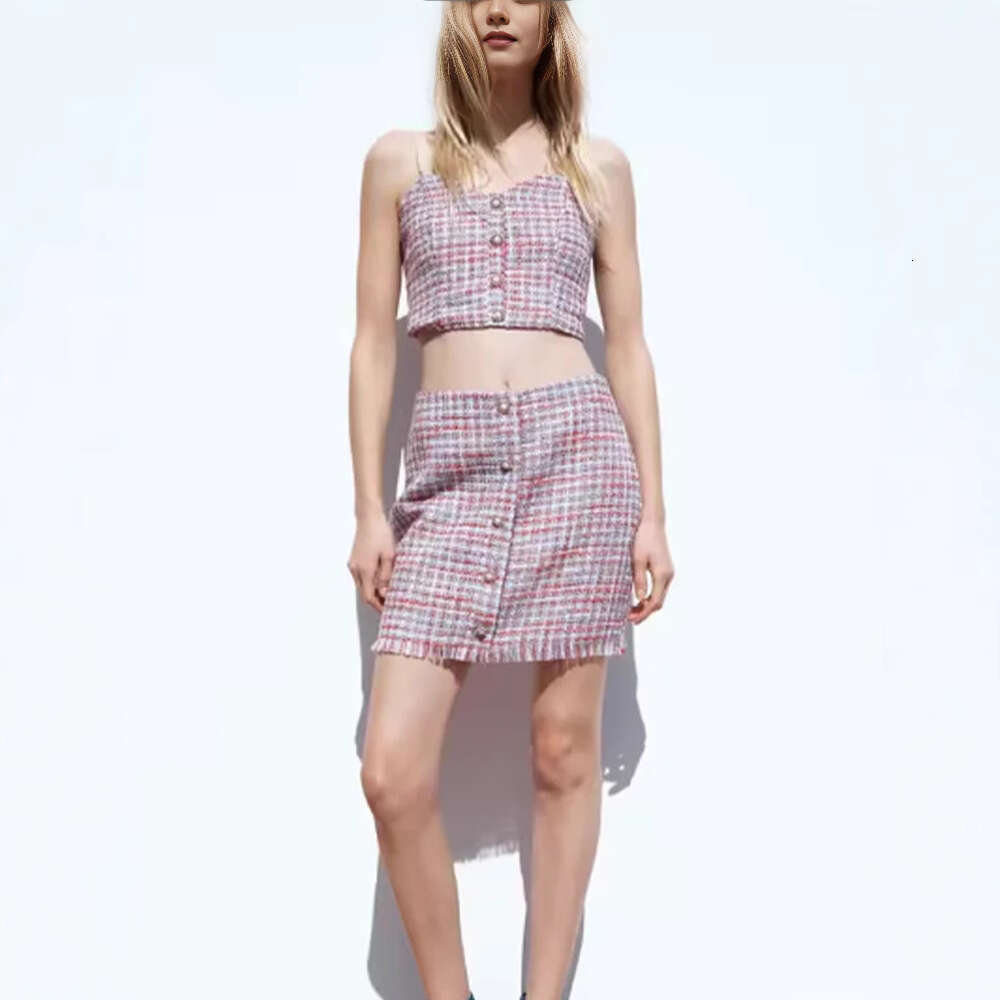 Spicy Girl French Style Sexy Plaid Camisole Top and Skirt Set for Women 2025 Summer New