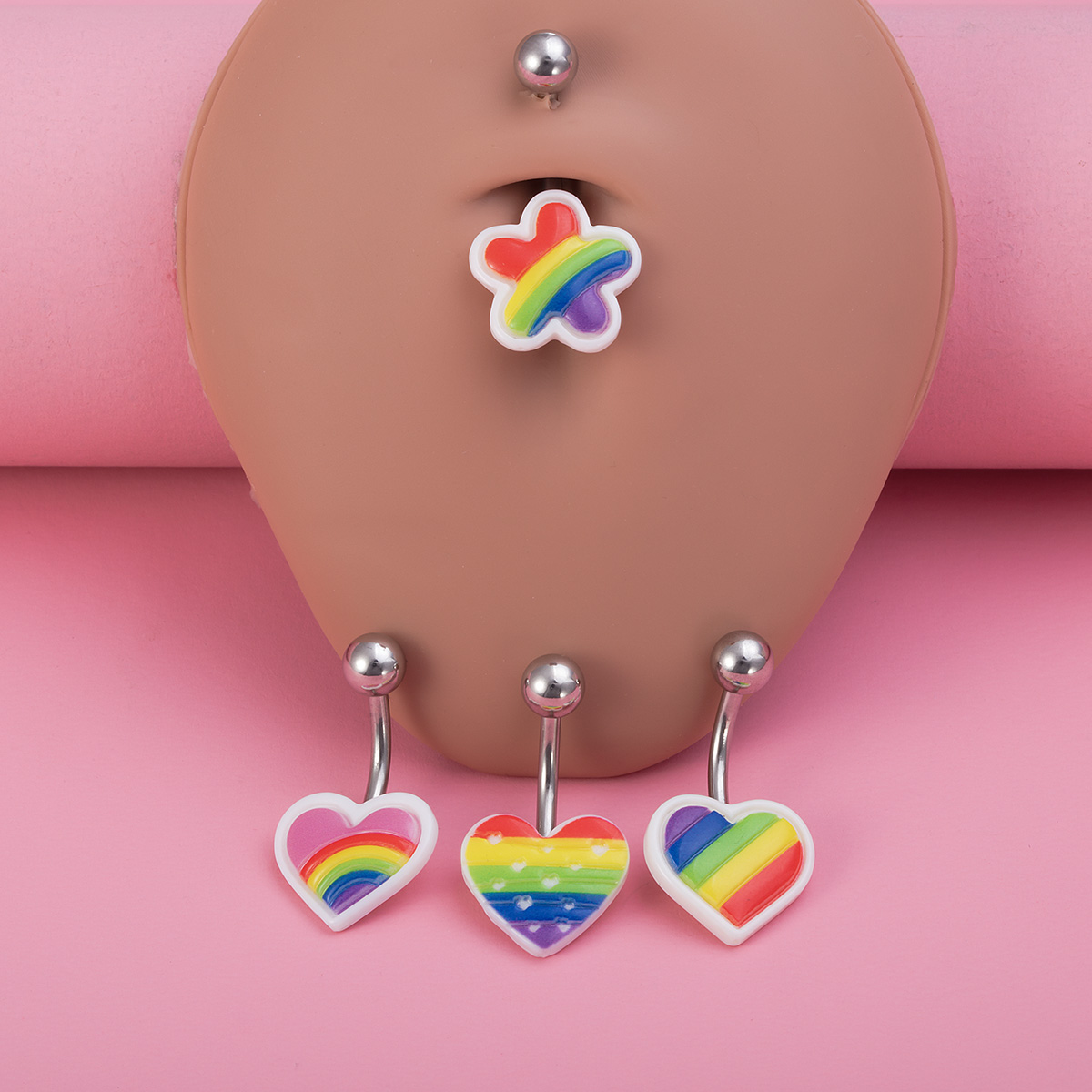 Rainbow Love Flower Stainless Steel Navel Ring Body Piercing Jewelry Ear Bone Ring Wholesale