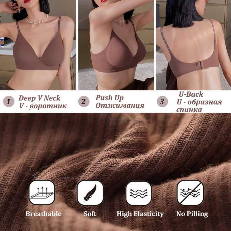 3PCS Women Solid Color Bras Sexy Deep V Neck Brassiere English Letter Straps Push Up Bras Female Comfortable Underwear No Steel Z250730