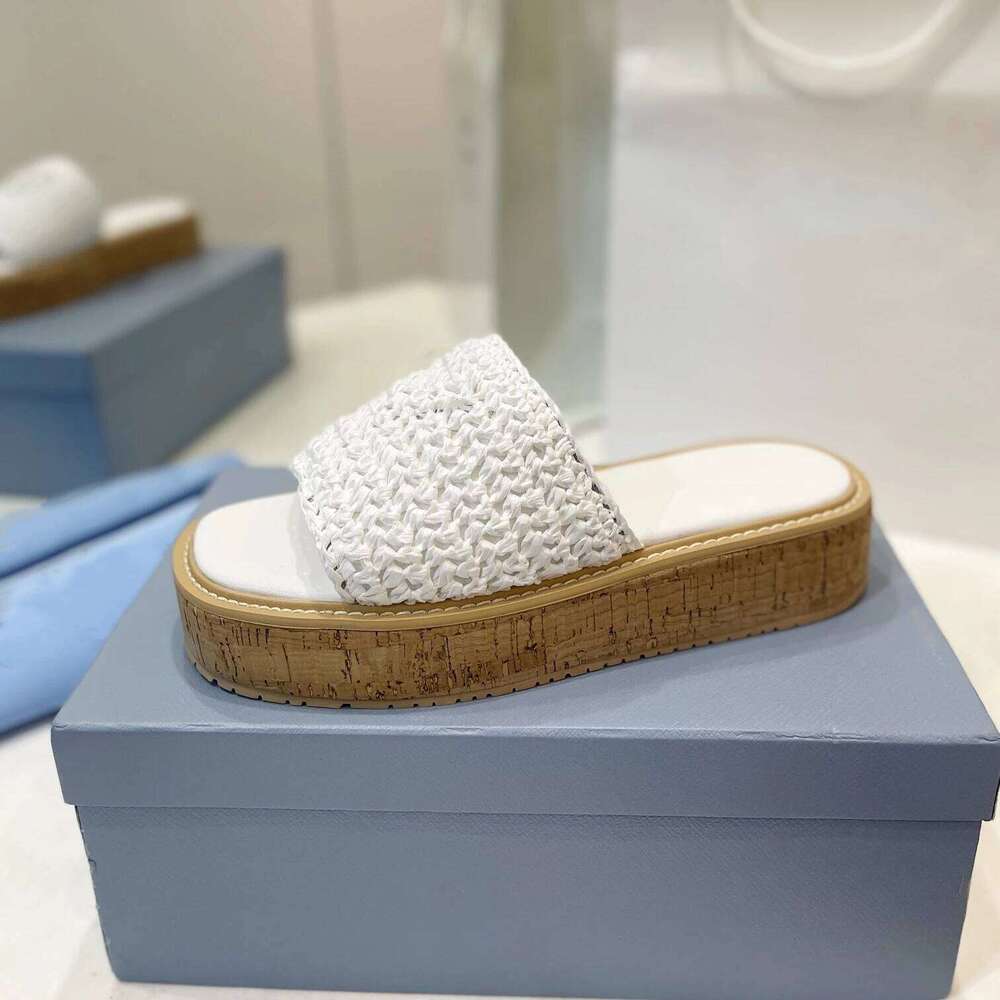 Women Size35-42 Weaving Slippers Flat Platform Summer Slides Leisure Solid Color Flats Designer Shoes Zapatillas De Mujer fbb