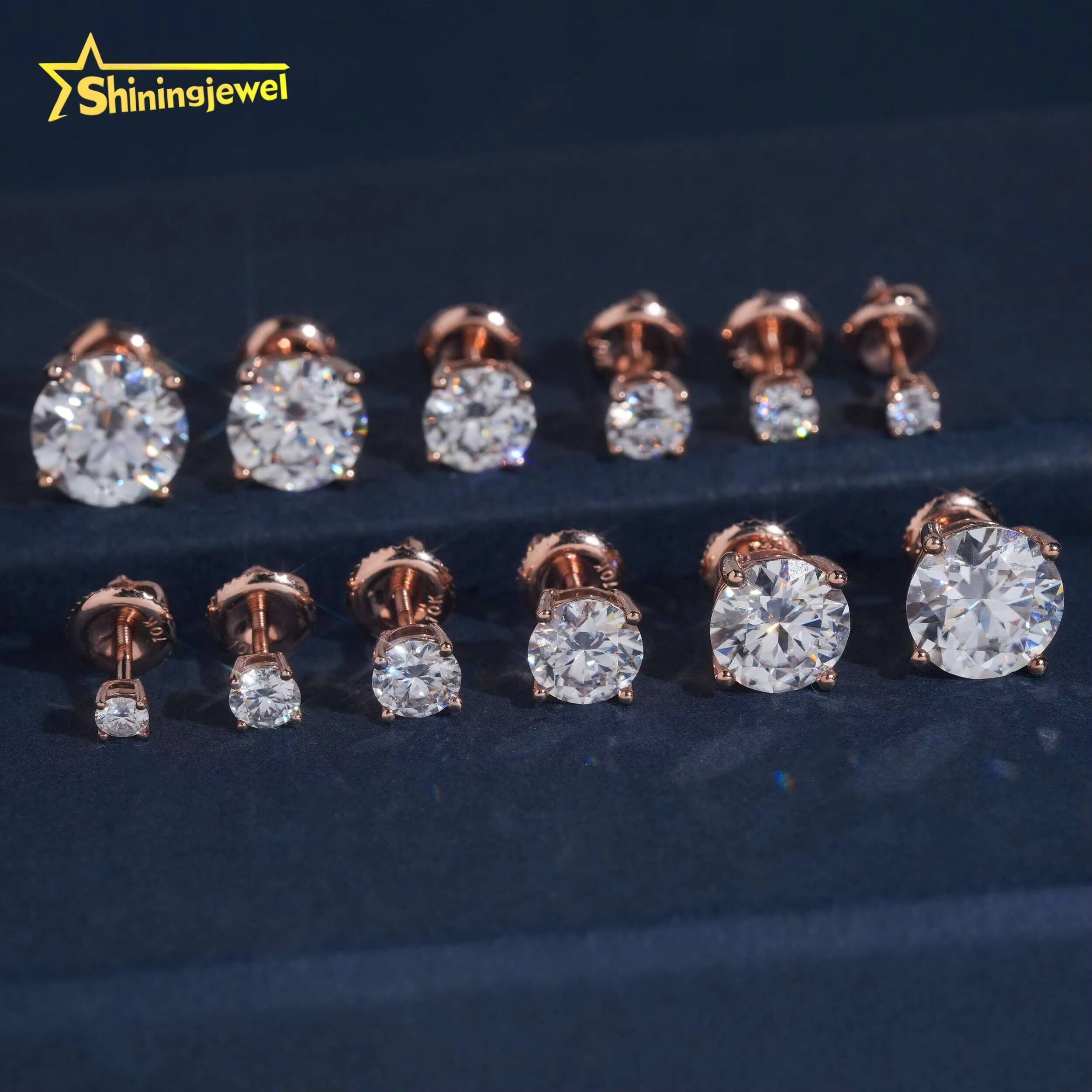 Solid 10K 14K 18K Gold Hip Hop Earrings Studs Solitaire Earrings 3mm to 9mm 4 Claws Moissanite Earrings Screw Back for Men Women