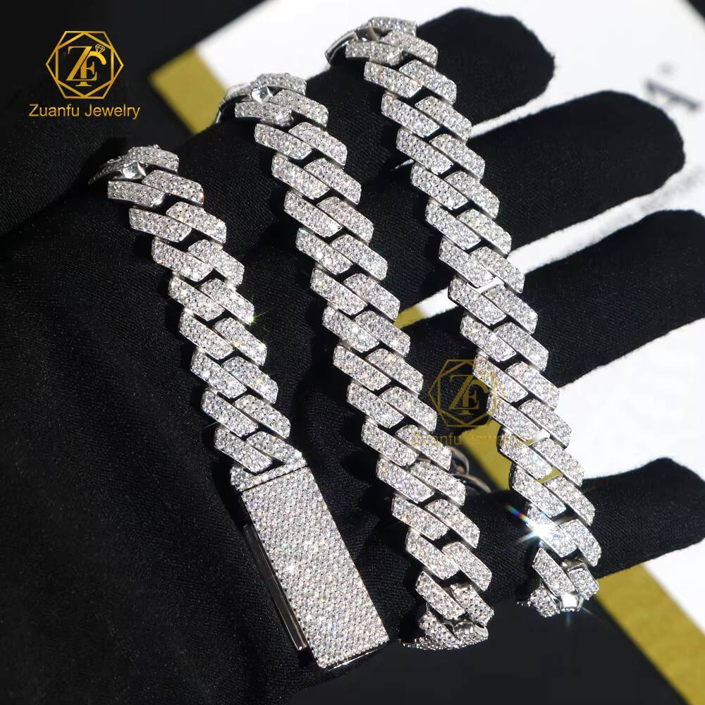 Factory Wholesale Drop Shipping VVS Moissanite Diamond 925 Cuban Link Chain 10mm 12mm 13mm 15mm Hip Hop Necklace Men Jewelry