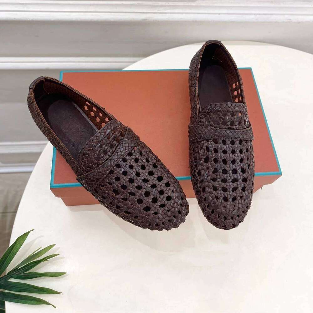 New Women Size35-41 Weaving Genuine Leather Flats Hollow Loafers Solid Colors Leisure Designer Shoes Zapatillas De Mujer fc8