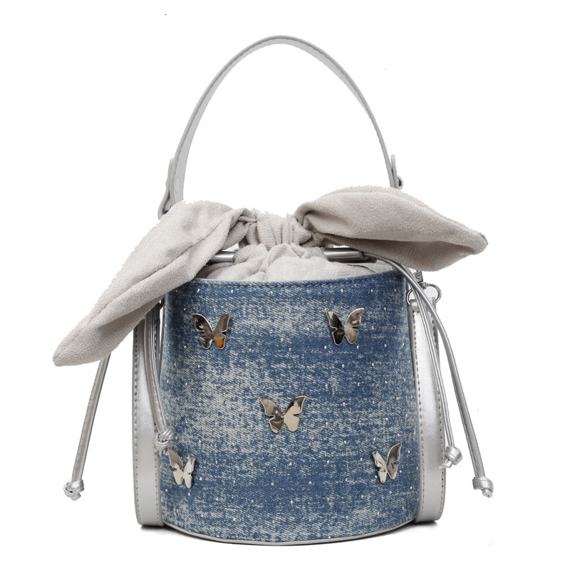Niche Design Denim Bucket 2025 New Trendy Versatile Fashion Butterfly Single Shoulder Crossbody Bag Handbag ddmymoon
