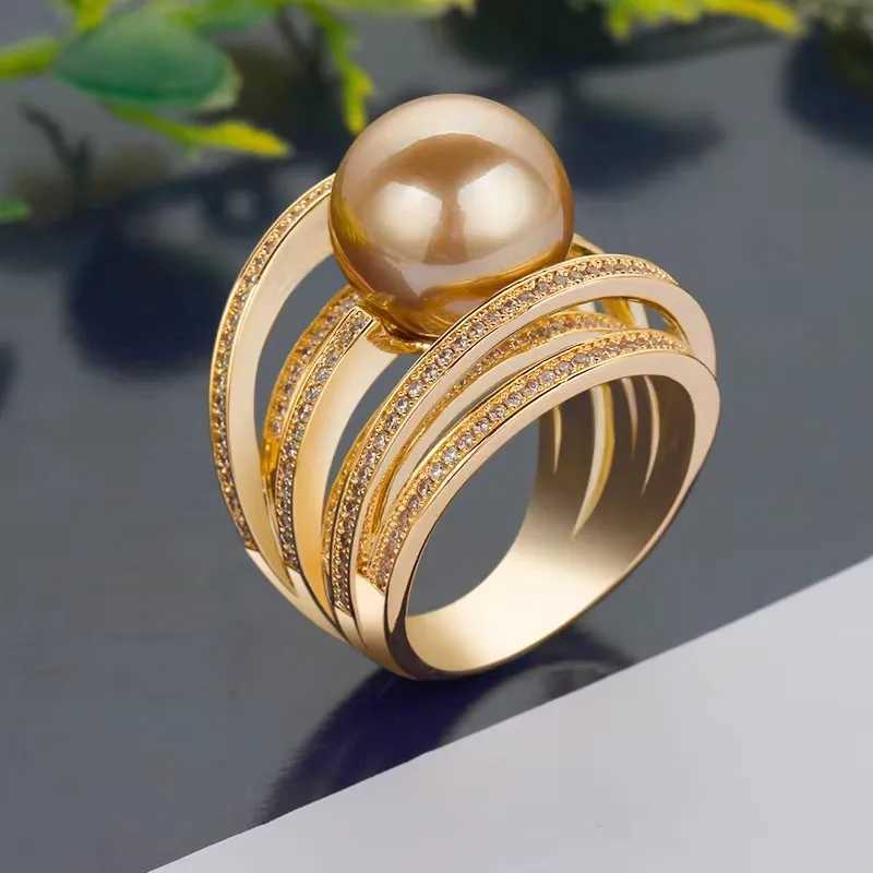 7EVEL Romantic and Shiny Trendy Pearl Ring Twist Line Finger Ring AAA+Tsubic Zirconia High Quality Women Jewelry Accessories Hift y250730