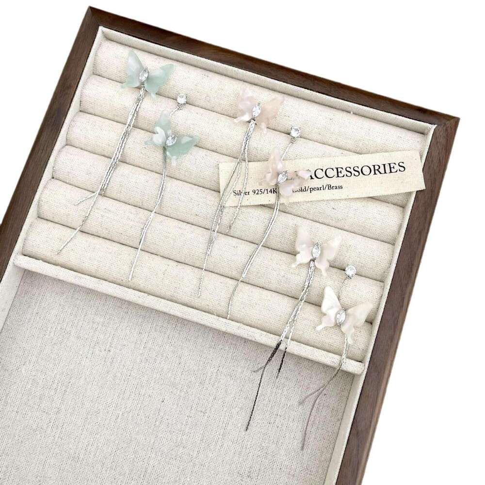 Chinese Style National Trend Twin Girlish Pink Dream Butterfly Elegant Versatile Blue and White Earrings b9f