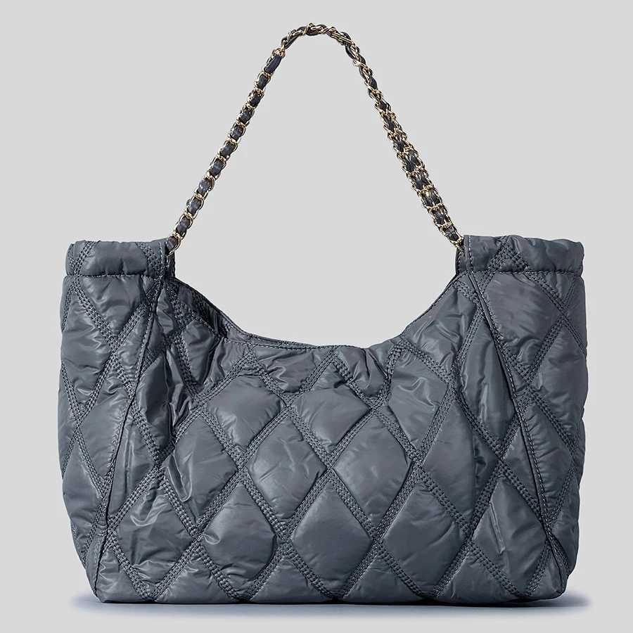 Casual Nylon Lingge Quilted Women Shoulder Bag Designer Padded Lady Handbags Chain Large Capacity Tote Bag Big Shopper Purse2023 Y250730