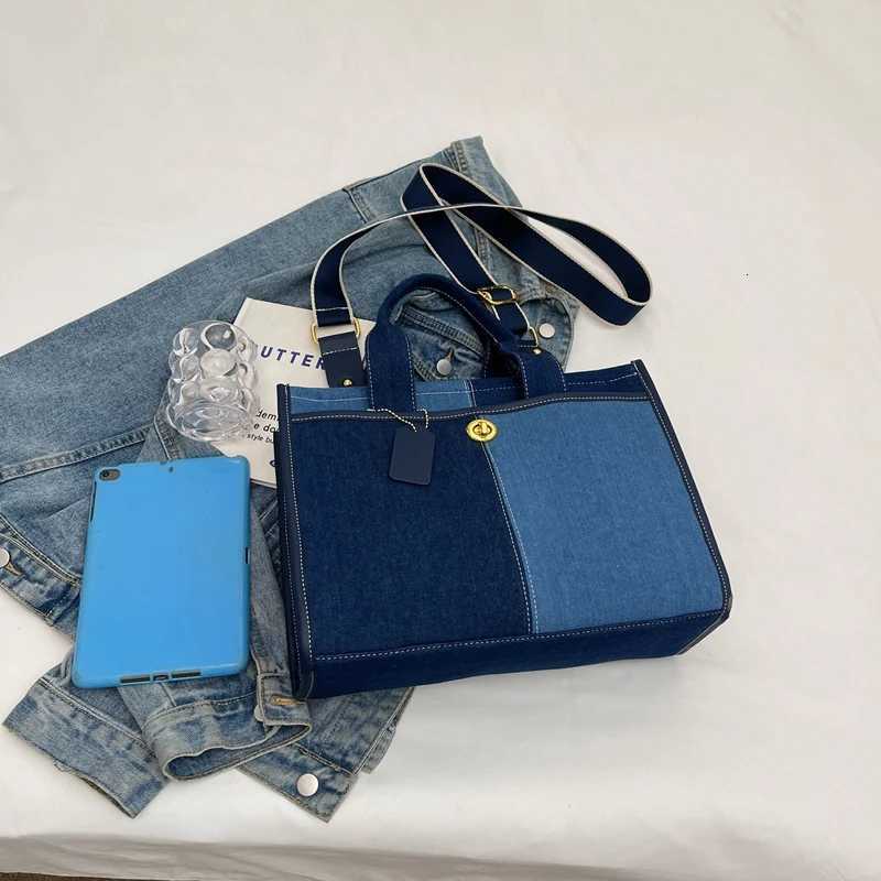 Large capacity handbag for women in 2024 new fashionable patchwork denim work and commuting bag broadband crossbody tote bag Y250730