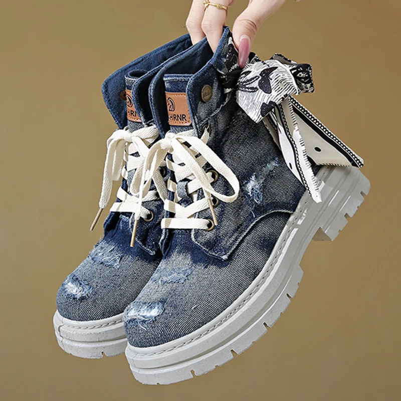 Women Ankle Boots Personalized Denim n Casual Shoes Fashion Outdoor Comfortable Shoes Flats Walking Boots For Female 35-40 250729