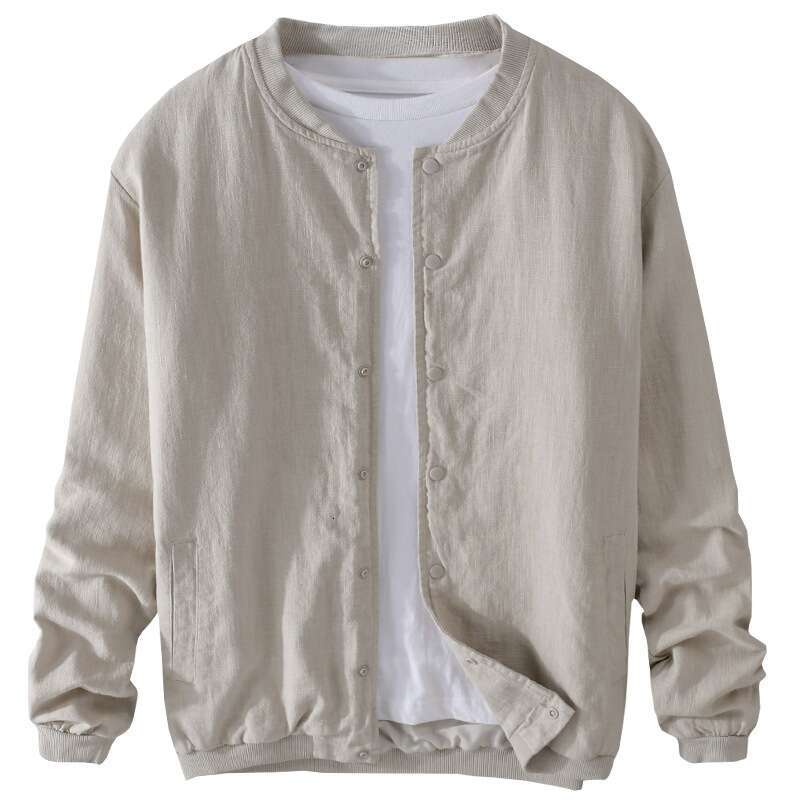 Designer Clothing 2025 Spring Autumn Clothing Cotton And Linen Men's Jacket, Simple Stand Collar Casual Loose Travel Camping Top