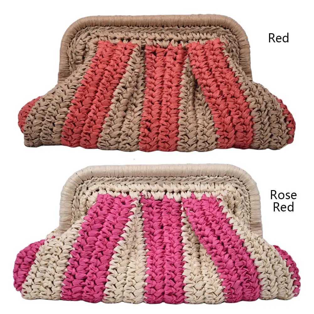 Straw Clutch Handbag Straw Evening Bag Handmade Clutch Purse Cloud Dumpling Bag Striped Woven Handbag for Party Vacation Y250730