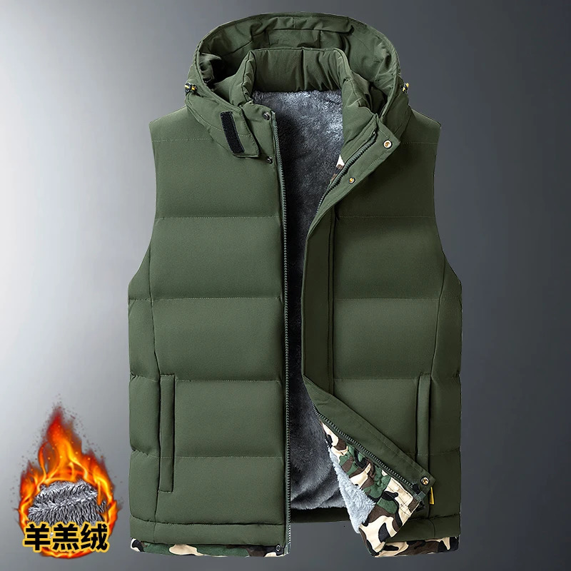 M10XL Plush Hooded Vest Mens Autumn Winter Trendy Personality Down Men Cotton Thick Warm Jacket for Man 250730