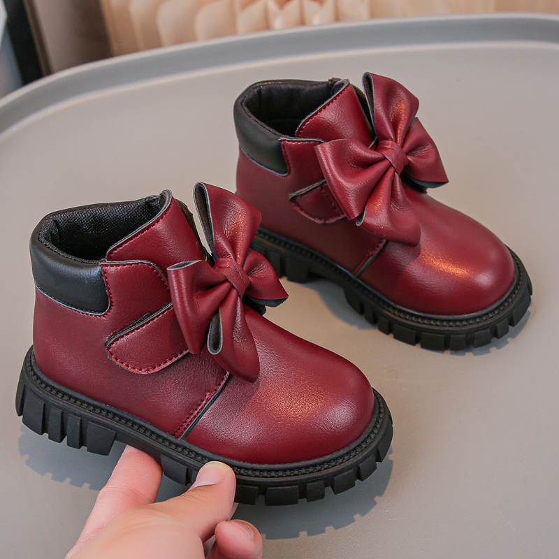 Girls bow short boots Korean cute princess style soft cute baby leather boots