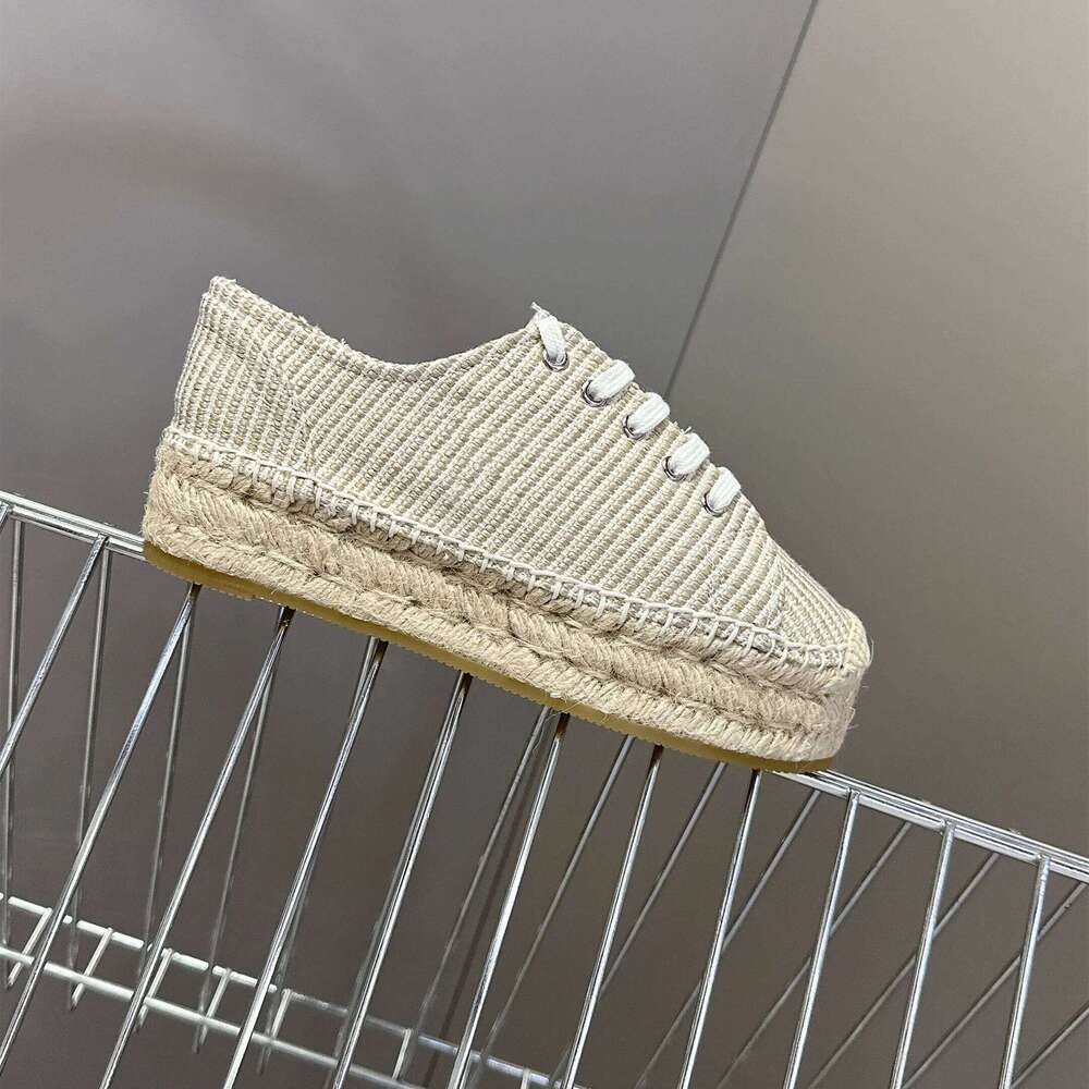 Women Canvas Sneakers Flat Platform Sports Weaving Espadrilles Round Toe Lace Up Flats Designer Shoes Zapatillas De Mujer 853