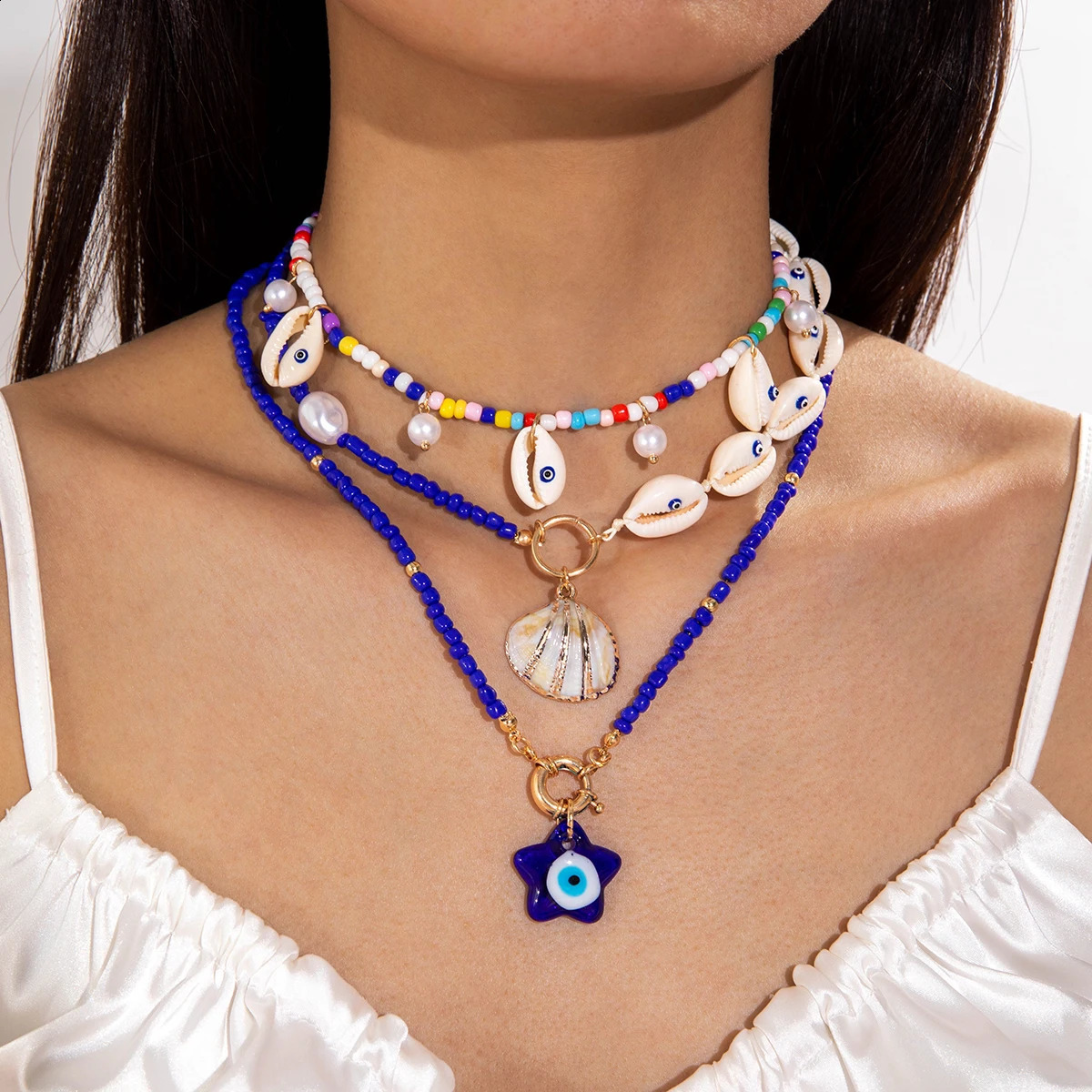 Tocona Bohemia Multicolour Bead Shell Pendant Necklace for Women Fashion Summer Adjustable Geometric Jewelry Holiday Beach Gift 250716