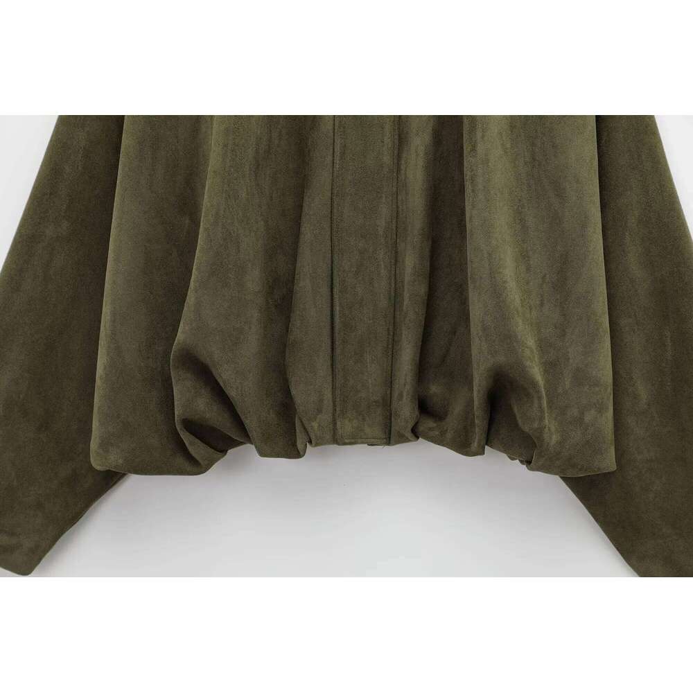 Designer Clothing 2025 TRAFZA Women's Button Suede Texture Jacket High Street Long Sleeve Turn-Down Collar Elastic Zipper Solid Spring Trendy Coa