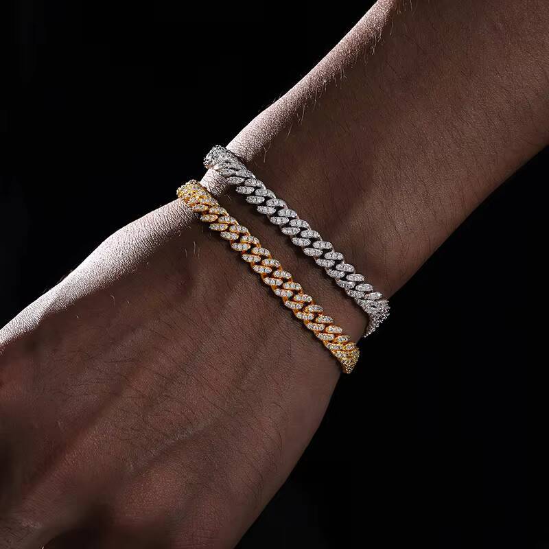 Bling Hip Hop Jewelry 6mm 925 Sterling Silver VVS Moissanite Diamond Thin Iced Out Cuban Link Bracelet for Men Women