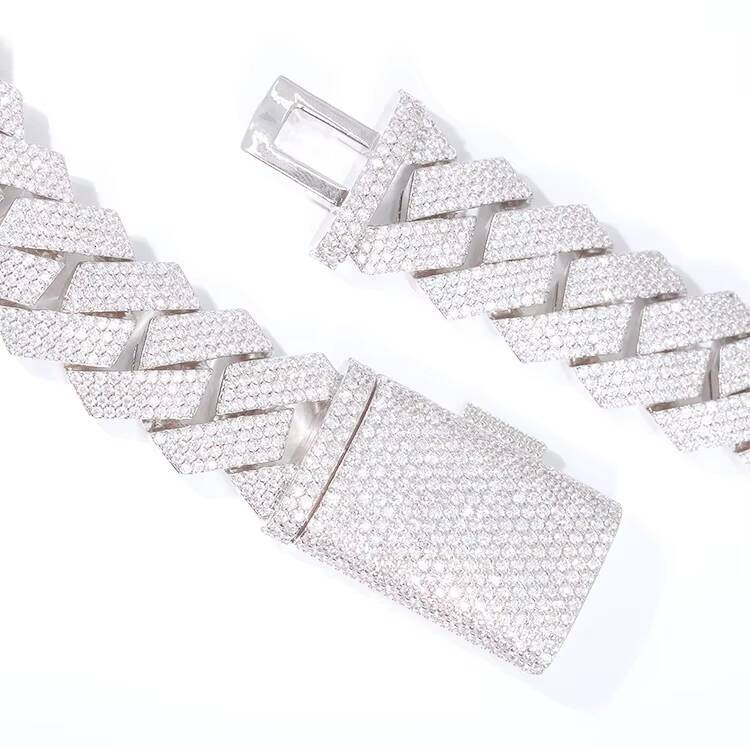 Cuban Bracelet 20mm 4rows Chain S925 Sterling Silver with Iced Out Moissanite Hiphop Necklace Cuban Link Moissanite Bracelet