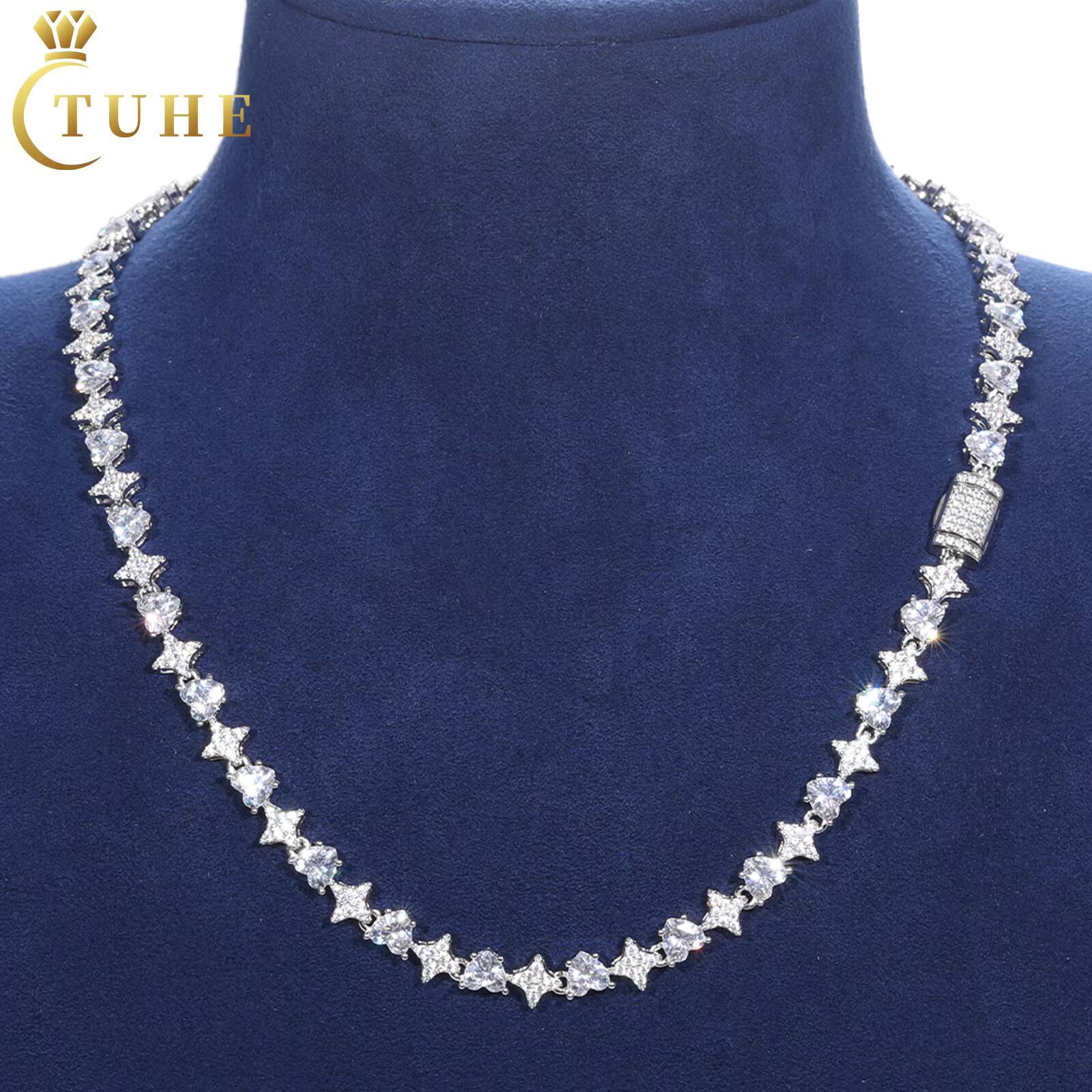 Fashion Unisex Rappers Jewelry 8mm 925 Sterling Silver Heart Cut VVS Moissanite Diamond Iced Out Star Tennis Chain Necklace